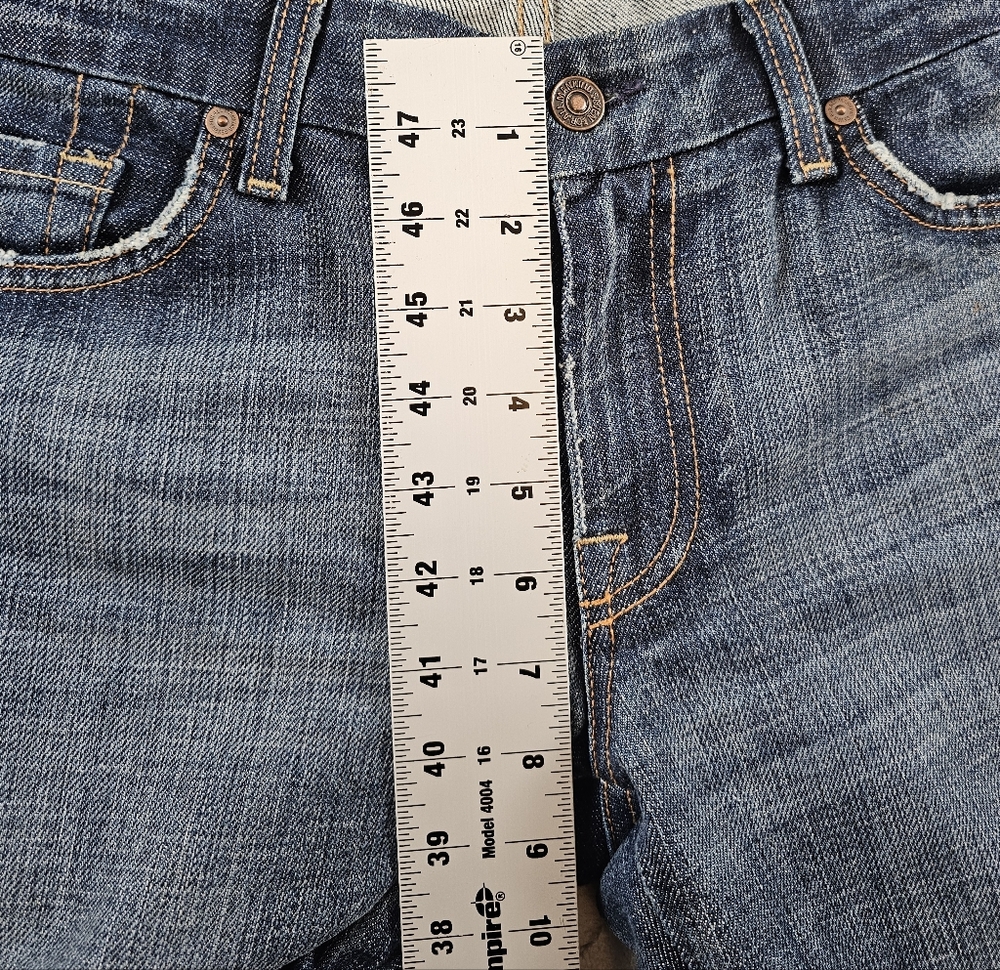7 For All Mankind A Pocket Boot Cut Jeans Womens 31 Dark Wash Whiskered Cowgirl - Picture 5 of 10